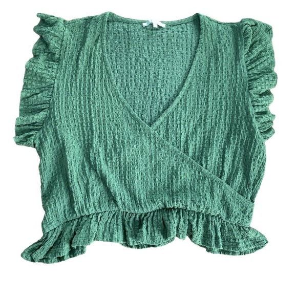 Sage Green Faux Wrap Ruffle Top Size Large - Picture 2 of 8
